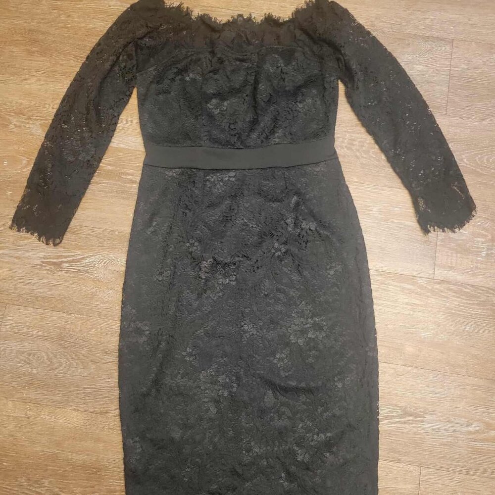 BLACK LACE ELEGANT DRESS  3/4 SLEEVE
